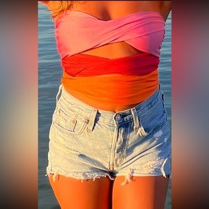 3 toned cutout tube top